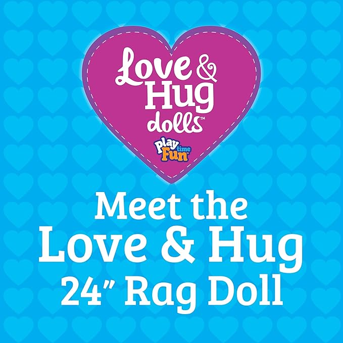 LOVE & HUG 24" Huggable Soft Doll with Blue & Pink Dress and Soft Yarn Hair