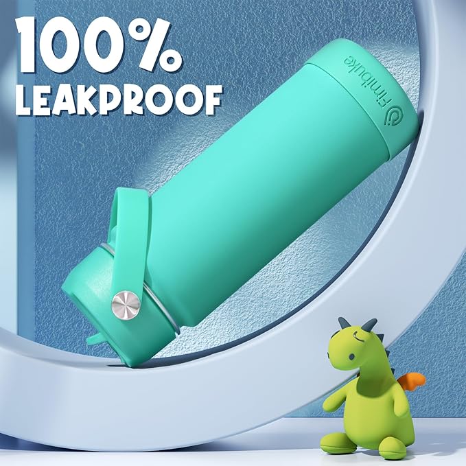 Fimibuke Kids Insulated Water Bottle, 18oz BPA FREE 18/8 Stainless Steel Kids Cup with Straw Travel Tumbler Double Wall Vacuum Leak Proof Toddler Water Bottle for School Boys Girls(1 Pack, Turquoise)