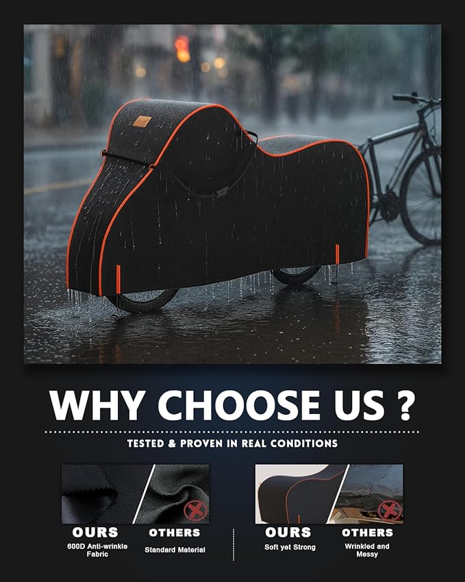 Bike Cover Waterproof Outdoor – 600D Heavy Duty Bicycle Covers for 1/2/3 Bikes – UV Rain Dust Snow Protection – Fits Road, Mountain, Cruiser, Ebike & Electric Bikes