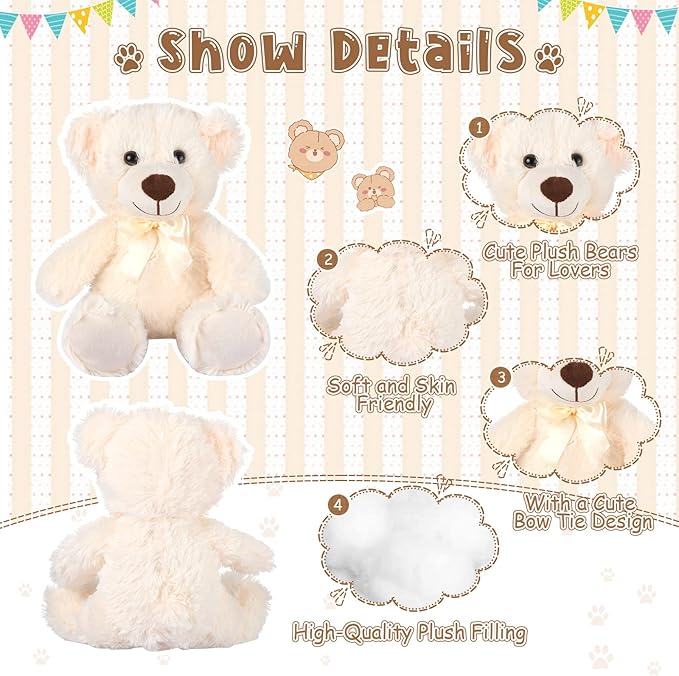 Zhanmai 12 Pcs 14 Inch Bear Stuffed Animal Bulk Gifts Bulk Soft Plush Stuffed Bear for Bridal Christmas Anniversary Centerpiece Baby Shower Party Favor