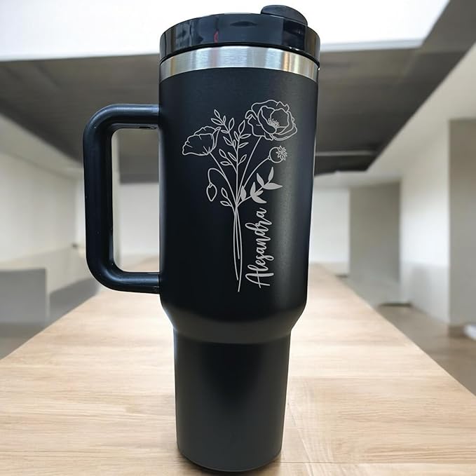 Stainless steel bottle 40oz water bottle Western tumbler Workout water bottle Gift for her New tumbler (Vertical/Horizontal Name-Birth Flower)