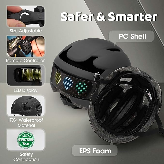 Smart Bike Helmet,Bicycle Helmet for Adults Teens with Personalized LED Lights,DIY Helmet with APP and Remote Control.(Men/Women)