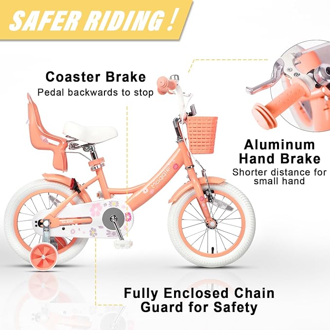 Glerc Maggie Girls Bike, 12-20 Inch Kids Bike for 2-13 Years Old Children, Princess Style Kids Bicycle with Doll-Seat & Basket & Training Wheels, Multiple Colors