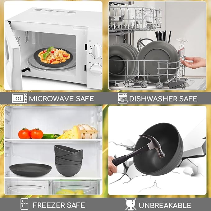 Shopwithgreen Wheat Straw Dinnerware Sets for 8, 40 PCS Unbreakable Plates and Bowls Sets, Reusable Dinner Dishes Set, Bowls, Cups,Plates for Camping, Kitchen, RV, Dorm,Dishwasher Microwave Safe