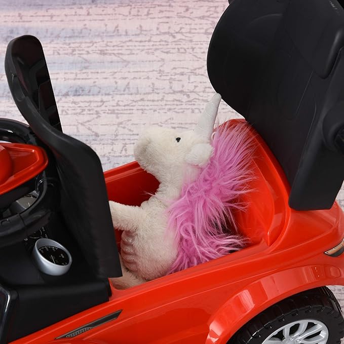 Aosom 2 in 1 Push Cars for Toddlers Kid Ride on Push Car Stroller Sliding Car with Horn Music Light Function Secure Bar Ride on Toy for Boy Girl 1-3 Years Old Red