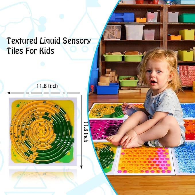 Sensory Floor Lava Tiles: Sensory Liquid Tiles Colorful Liquid Fusion Activity Play Mat, Textured Sensory Lava Tiles for Ages 3 to Adults, 11.8" X 11.8" Set of 4 Square Multicolor