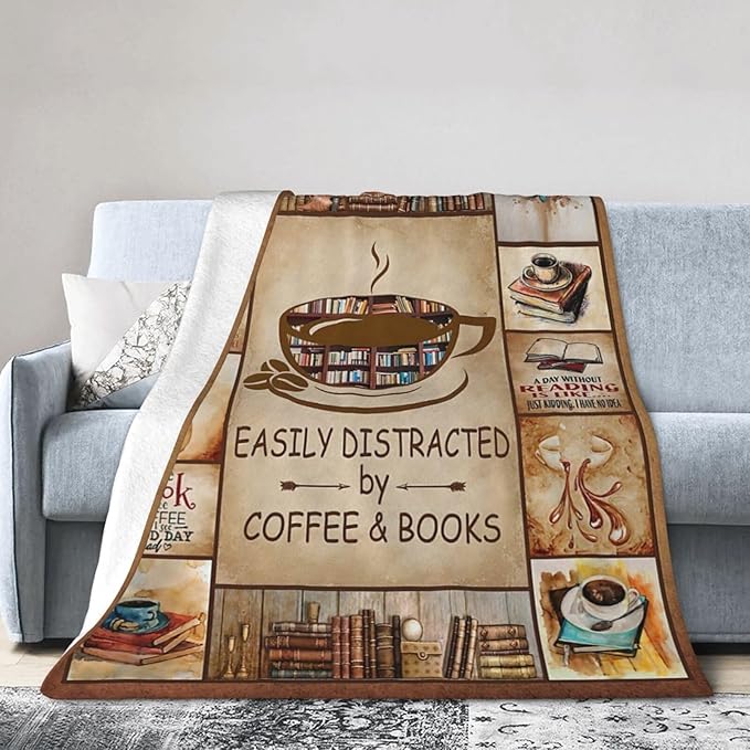 Book Lovers Gifts Blanket Flannel Fleece Reading Librarian Coffee Throw Blanket Cozy Plush Ultra Soft Fuzzy Reader Bookworm Graduation Blankets for Girls Women Boys Men 50"X40"