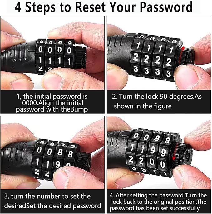 E Scooter Lock, Bike Combination Cable Locks Compatible with Xiaomi M365/Max/GXL/Ninebot/Segway/Motor/Bicycle Lock 4 ft Long/0.472In Scooter Anti-Theft Ideal 4 Digit/12 Steel Cable