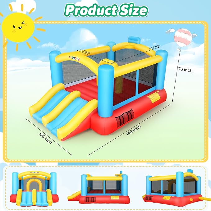 Inflatable Bounce House for Kids 3-12, 12.3FTx9FT Obstacle Bounce House with Dual Racing Slide, Basketball Rim, Bouncy Castle Jump House for Indoor Outdoor Backyard - Blower Included (AKSJ-02)