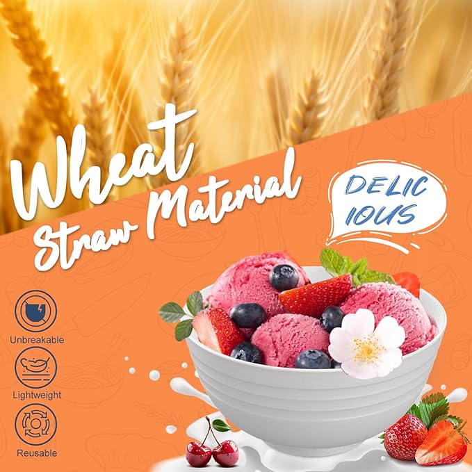 40 PCS Wheat Straw Dinnerware Sets, Service for 8 - Dinner Plates, Cereal Bowls, Drinking Glasses, Unbreakable Plastic Plates and Bowls Sets, Dishwasher and Microwave Safe for Kitchen - White