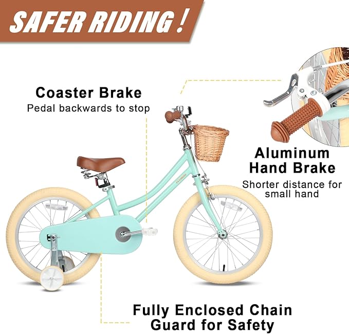 Petimini Girls Bike with Basket for 2-12 Years Old Kids, 12 14 16 18 20 Inch Bicycle with Bell Training Wheels Basket, Multiple Colors