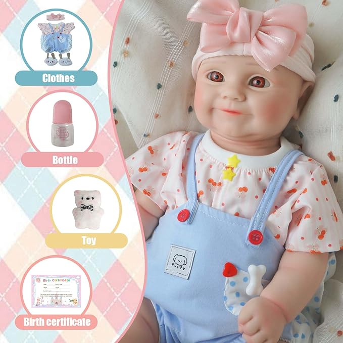 18.5 in Full Silicone Reborn Baby Dolls, 1:1 Lifelike Newborn Dolls Non Vinyl Realistic Reborn Toddler Dolls Boy Washable Sleeping Doll
