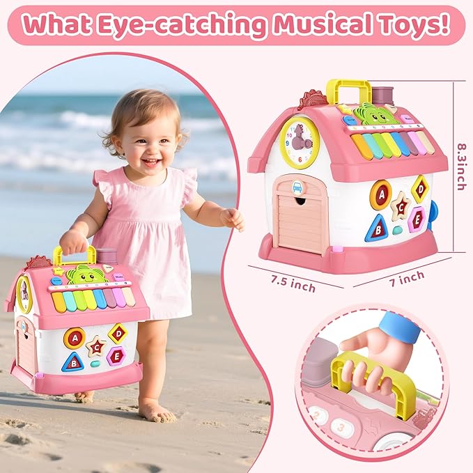 Baby Toys for 1 Year Old Girl Gifts: 8 in 1 Toddler Learning Musical House for 1 2 Yr Girl and Boy, First Birthday Gift for 12-18 Months, Bilingual Educational Toy for Toddlers 1-3