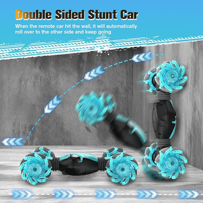 1:12 Gesture Sensing RC Stunt Car, 4WD Hand Controlled Remote Control Twist Cars with Light & Music, 360° Rotate Transform Drift, Gifts for 6-8-12 Kids Age 6 7 8 9 10 11 12 Yrs Old‌(Bule)