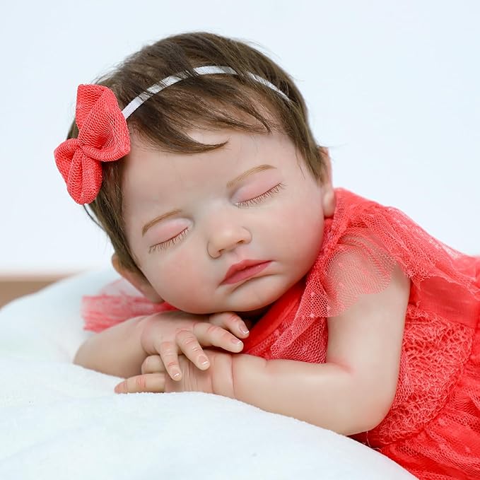 SCOM Reborn Baby Dolls Girl 20 Inch, Realistic Newborn, Sleeping Baby Dolls Girl, with Weighted Soft Cloth Body, Poseable Vinyl Limbs, with Feeding Toy Accessories, Dolls Gift for Kids 3+