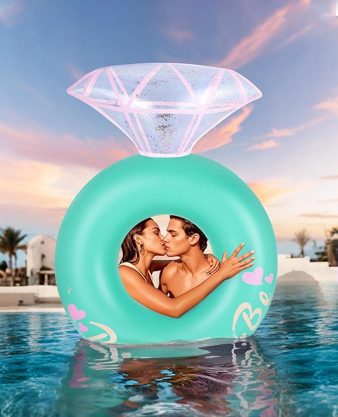 HeySplash Pool Floats, Inflatable Diamond Ring Pool Float, Large Engagement Ring Floatie for Bachelorette Party, Swim Tube River Lake Wedding Bride Stagette Decor Fun Toy Raft for Adults, Green