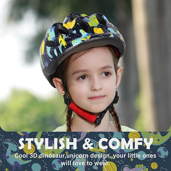 Kids Toddler Bike Helmet, Adjustable Boys Girl Helmets from Baby to Children(Age 1-8), Multi Sports for Bicycle Skate Scooter with LED Light