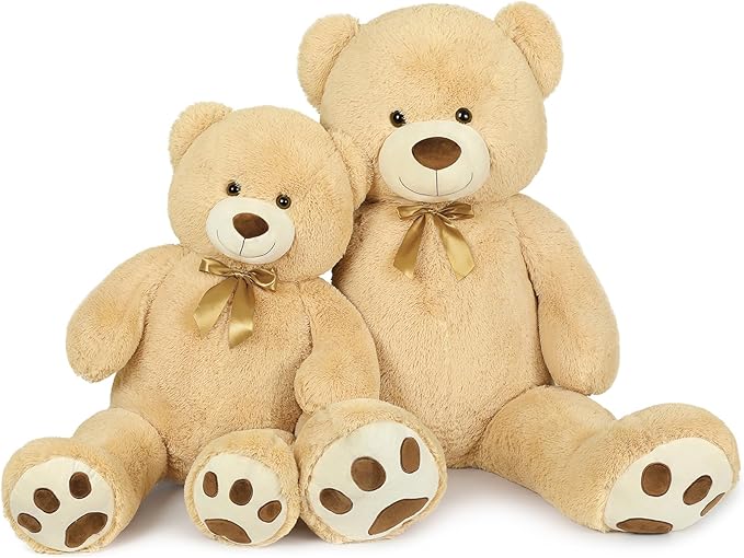 MaoGoLan Giant Teddy Bear Stuffed Animal, 39" Large Tan Teddy Bear Plush Toy with Cute Bow Tie & Footprints, Soft Sunggle Bear Plushies Gift for Kids Grilfriend Wife on Christmas Birthday Baby Shower