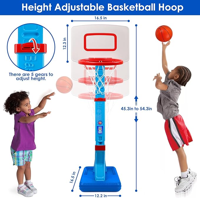 Toddler Basketball Hoop Indoor for Age 1-3, Adjustable Kids Basketball Hoop, Mini Basketball with 4 Balls for Outdoor Poolside, Birthday Christmas Sport Toys Gift for Baby Boys Girls Age 1 2 3 4