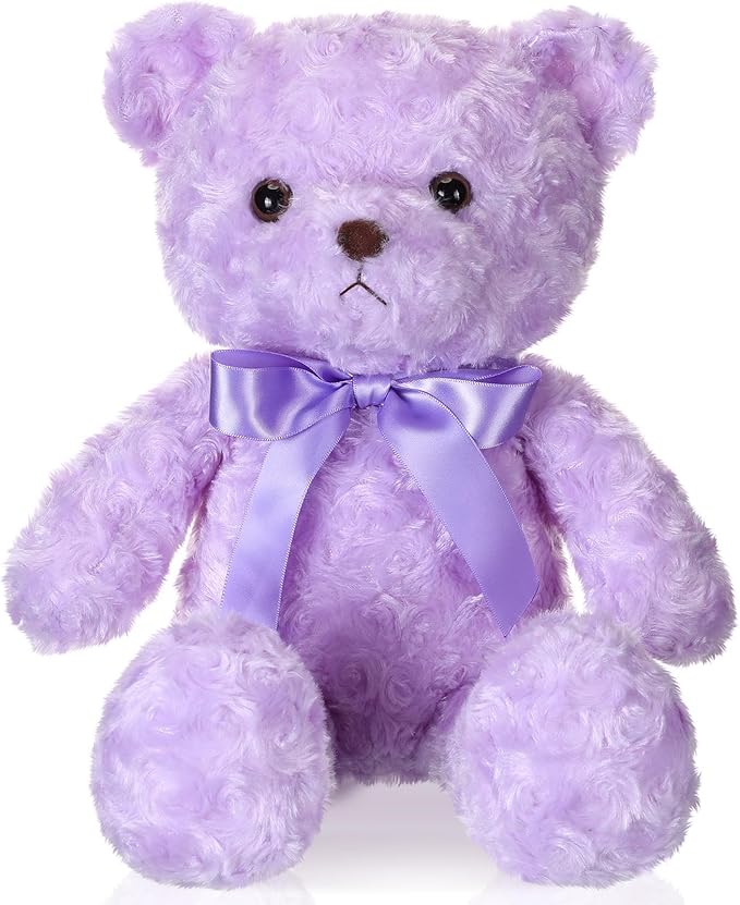 16 Inches Girl's First Bear Plush Stuffed Cute Bear Soft with Bow Plush Animal Toys for Girl Girlfriend Baby Shower Birthday Gifts Valentine Gifts(Purple)