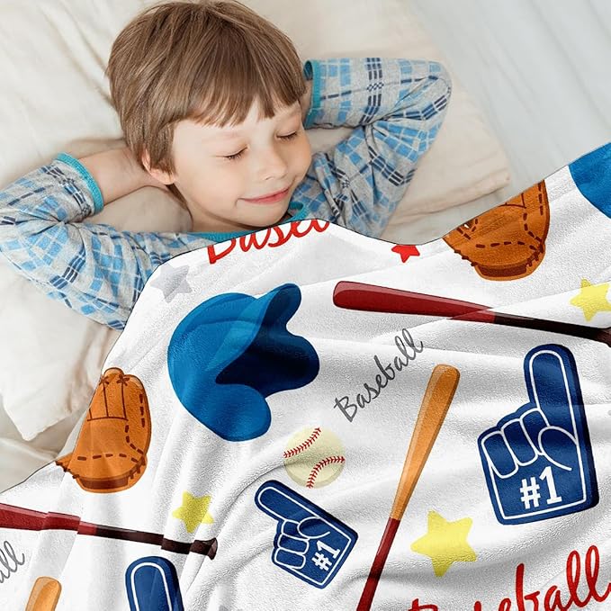 Wajade Baseball Gifts for Boys Girls - Baseball Blanket Birthday Christmas Decor for Kids Age 3 4 5 6 7 8 9 10 11 12 Years Old Teens Child Toddler Throw White 60"x80"