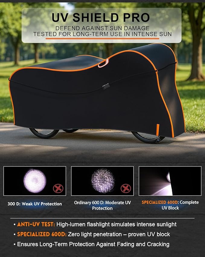 Adult Tricycle Cover – Waterproof Outdoor Trike Covers for 3 Wheel Bike, Heavy Duty 600D Oxford Fabric – Fits Adult Trike, Electric Tricycle, Cruiser or Road Bikes – UV, Snow & Rain Protection