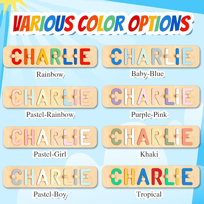 Wooden Name Puzzle for Kids Personalized, 1st Birthday Gifts, Custom Name Puzzle for 1 Year Old, Early Learning Toys for Baby Boy Girl, Personalized Christmas Birthday Gifts for Girls Boys Toddler