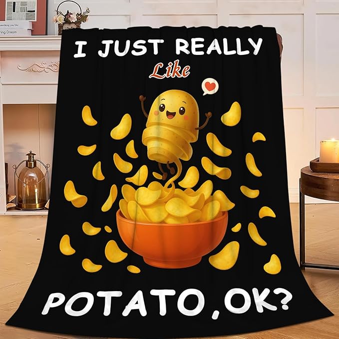 Potato Blanket for Women Girls, Potato Lovers Flannel Throw Blanket, Cozy Fleece Soft Stuff Food Blankets Gift for Kids Couch Sofa Bed 80" x 60"