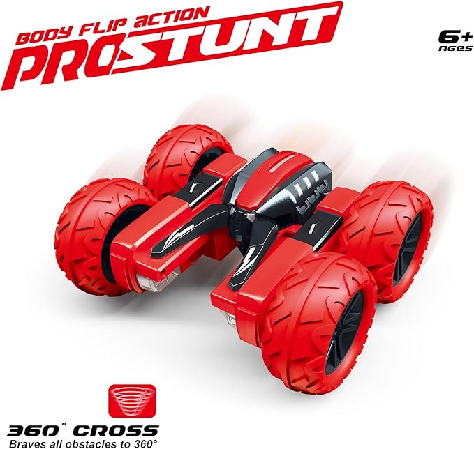 Threeking RC Stunt Car Remote Control Cars with Lights Rotating Double-Sided Driving Indoor Outdoor Toys Gifts Presents for 6 7 8 9 10 11 12 Year Old Kids Boys Girls