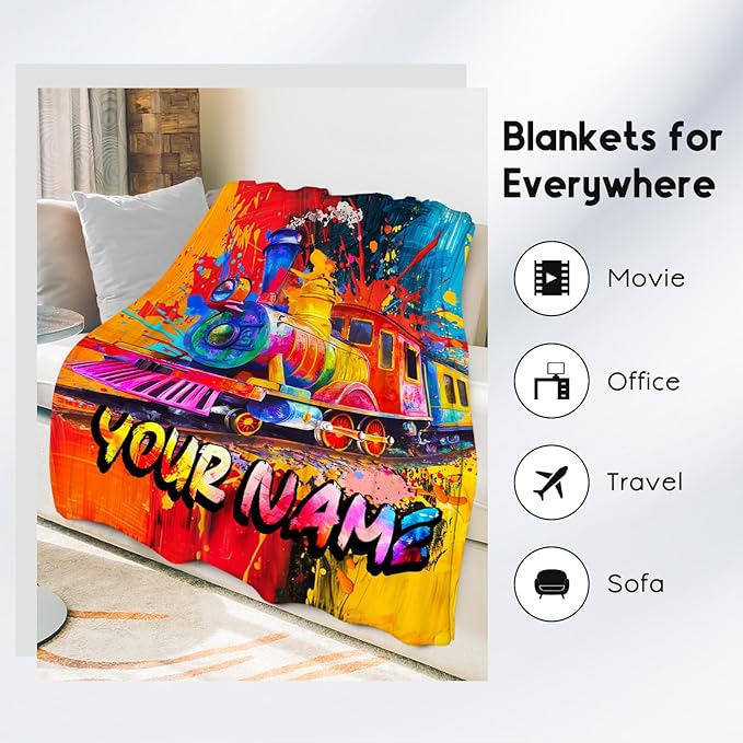 Boys Blanket - Train Blankets Gifts for Toddler Kids - Soft Flannel Throw for Room Decor Bed - 4 Sizes