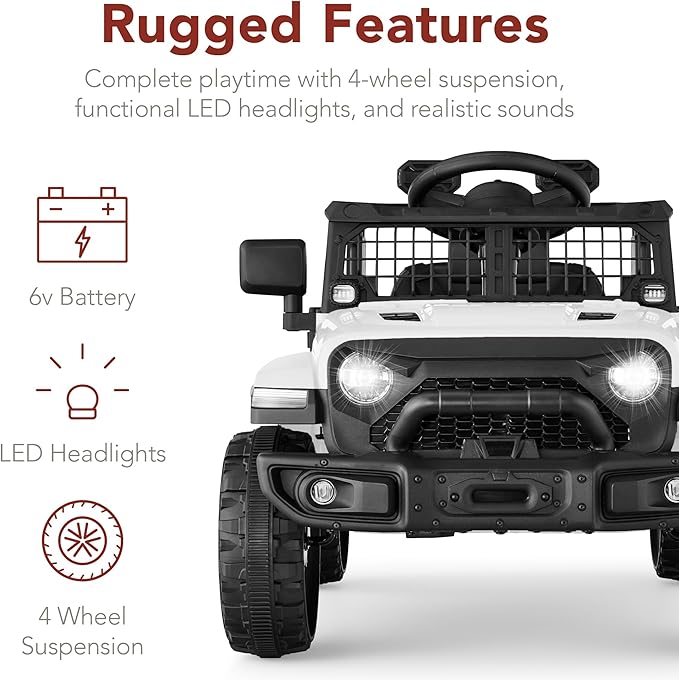 Best Choice Products 6V Kids Ride On Toy, Mini Truck, Electric Play Car w/Parent Remote Control, 4-Wheel Suspension, LED Lights, 2 Speeds, Functional Horn, 3.1MPH Max Speed - White