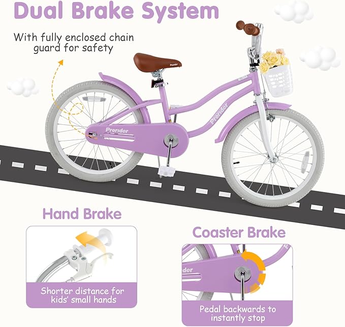 BABY JOY Kids Bike, 12 14 16 18 20 Inch Boys Girls Bike w/Adjustable Seat, Removable Basket, Handbrake & Coaster Brake, Training Wheels or Kickstand, Kids Bicycle with Multi-Color