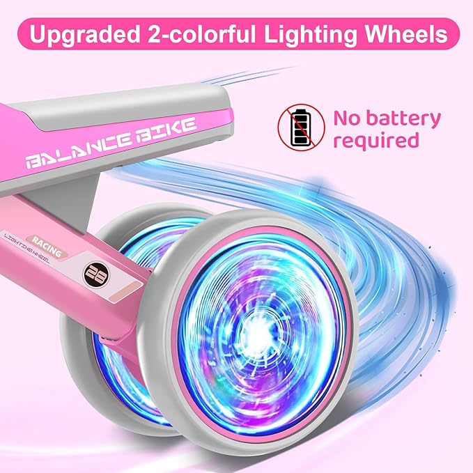 Baby Balance Bike for 1 Year Old Boys and Girls – Toddler First Bike with Colorful Lighting, 4 Wheels Safe Indoor Ride On Toy for 12-24 Months, First Birthday Gift