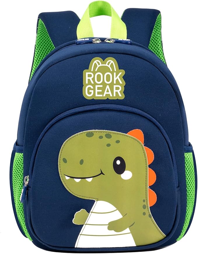 Lightweight and breathable children's dinosaur schoolbag, made of SBR diving fabric, suitable for kindergarten backpacks (black, Small)