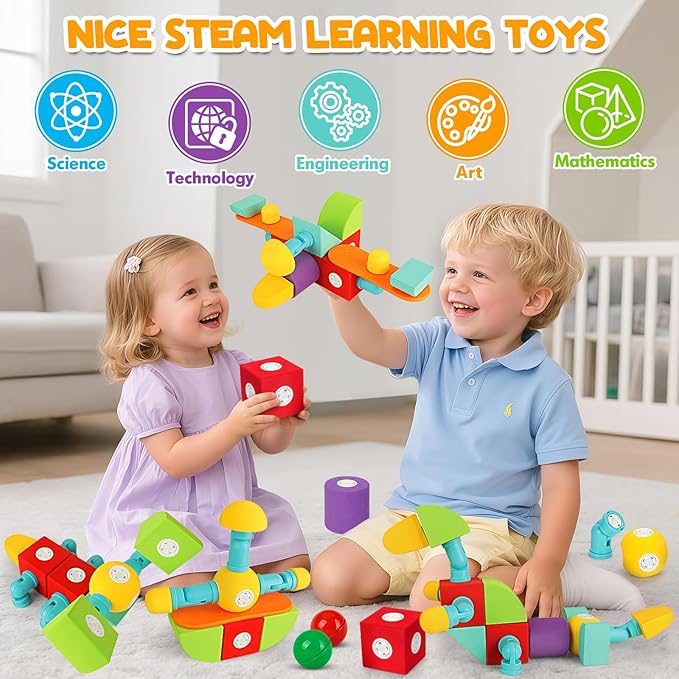 26 PCS Magnetic Foam Blocks, STEM Preschool Toys for Children, Magnetic Building Blocks for Toddlers, Kids Bath Toys and Montessori Sensory Toys, Birthday for Boys & Girls Age 3 4 5 6+