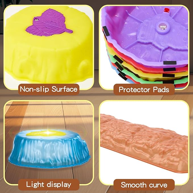 Stepping Stones for Kids, 8pcs Light Up Non-Slip Balance River Jumping Stones, Indoor & Outdoor Toys, Preschool Obstacle Course/ Sensory Fitness Equipment / Gross Motor Toys for Toddlers 3 4 5 6