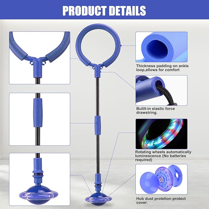 Ankle Skip Ball for Kids - Foldable Flash Wheel Skip Ball, Outside Game Toys for Kids & Adults, Gift for Boys & Girls Age 5 6 7 8 9 10 Years Old, Blue