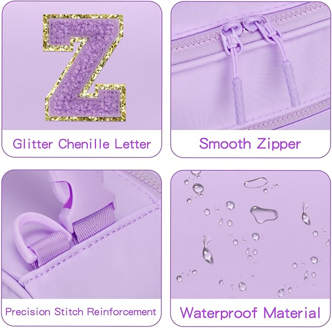 Initial Insulated Lunch Bag for Girls Kids, Back to School Gift, Reusable Leak-proof Lunch Box with Adjustable Strap for School Daycare Travel Picnic (Purple,Z)