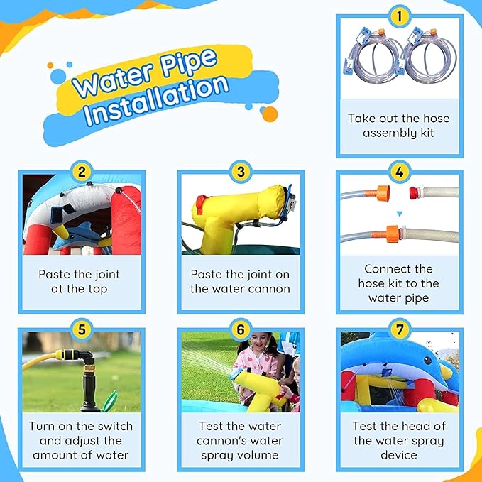 Inflatable Water Slide with Bounce House,Dolphin Styling,Splashing Pool,Double Water Cannon,Climbing Wall,Heavy Duty GFCI Blower,Inflatable Water Park Slide for Kids Backyard Summer