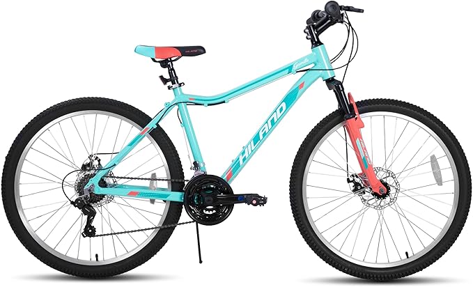 HILAND 26 Inch Mountain Bike for Women Girl, 21 Speed with Front Suspension Fork, Aluminum Frame MTB, Adult Ladies Womens Bike Mens Bicycle