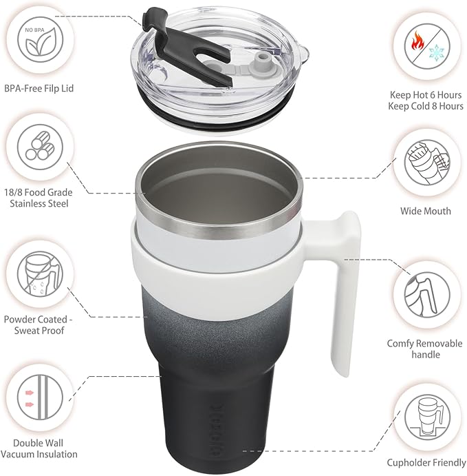 BJPKPK Tumbler With Handle And Straw 40 oz Insulated Tumblers With Lid Stainless Steel Travel Coffee Cups,Day Night