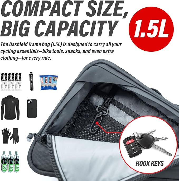 Bike Frame Bag with Two Side Pockets Waterproof Reflective Bicycle Triangle Pouch Storage Bag Strap-On, Mountain Road Bike MTB Cycling Bike Acessories, 1.5L