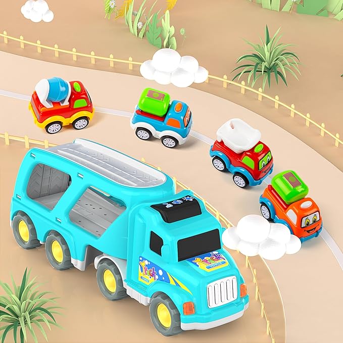 Veslier Toy Trucks Car for 2 3 4 5 Year Old Toddlers Boys Girls,Trucks Toys 5 in 1 Construction Vehicles Toys for Kids Boys Girls,Car Trucks Toys with Light Sound,Christmas Birthday Gifts.