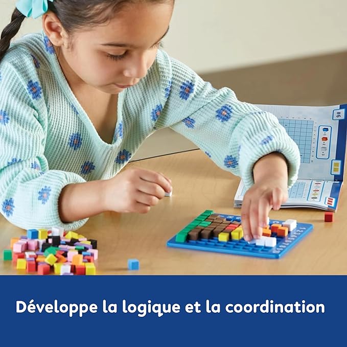 Learning Resources STEM Explorers Pixel Art Challenge - Math Puzzles, Pattern Blocks, Sensory Bin, Arts and Crafts, Math Manipulatives, Building Toys, Montessori