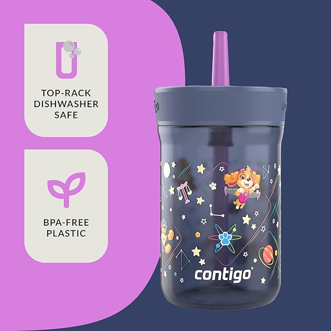Contigo Kids Leighton Spill-Proof Paw Patrol Tumbler with Straw, 14oz, Space Zodiac, Purple