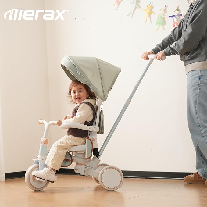 Baby Trike 7-in-1 Toddler Push Bike Parent-Controlled Toddler Tricycle to Self-Riding Tricycle Detachable Footrest