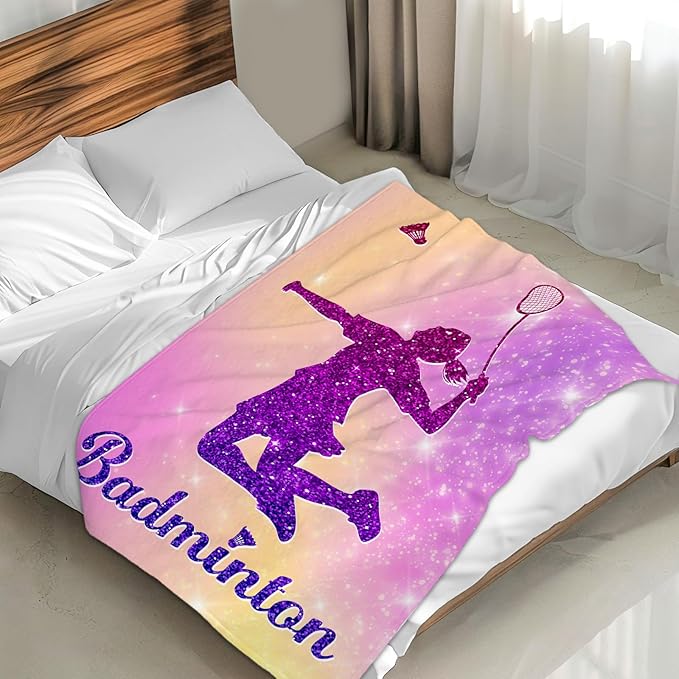 Girls Blanket Gifts- Badminton Throw Blanket for Women Kids Teens- 50x60 Inches Pink Soft Fuzzy Sport Blankets for Nap Couch Sofa Bed-Cute Badminton Lovers Gifts