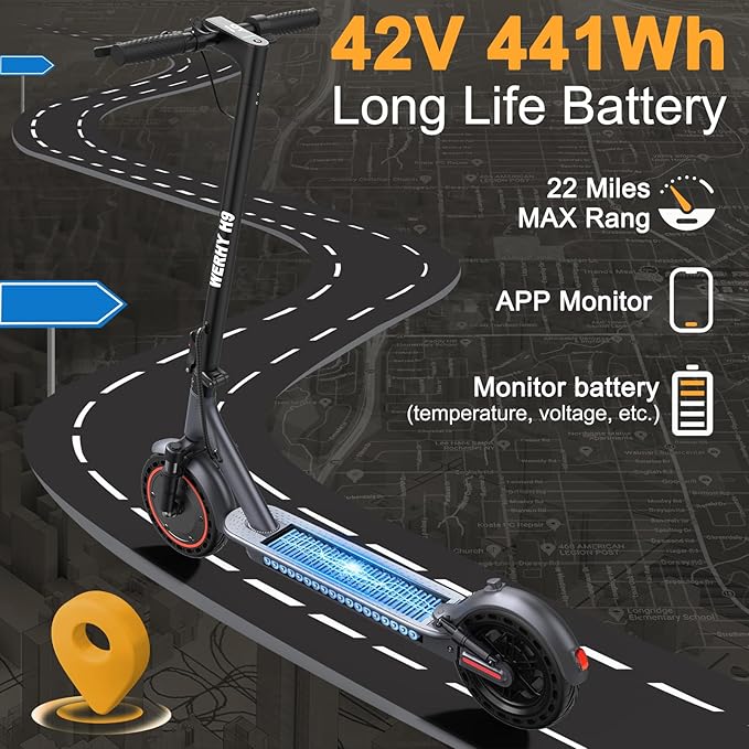 WERHY Electric Scooter, 8.5"/10"/14" Tire, Powerful 350/500W Motor, Top Speed 19/22 MPH, 21-49Miles Max Range, Folding Escooter for Adults & Teens with Dual Braking