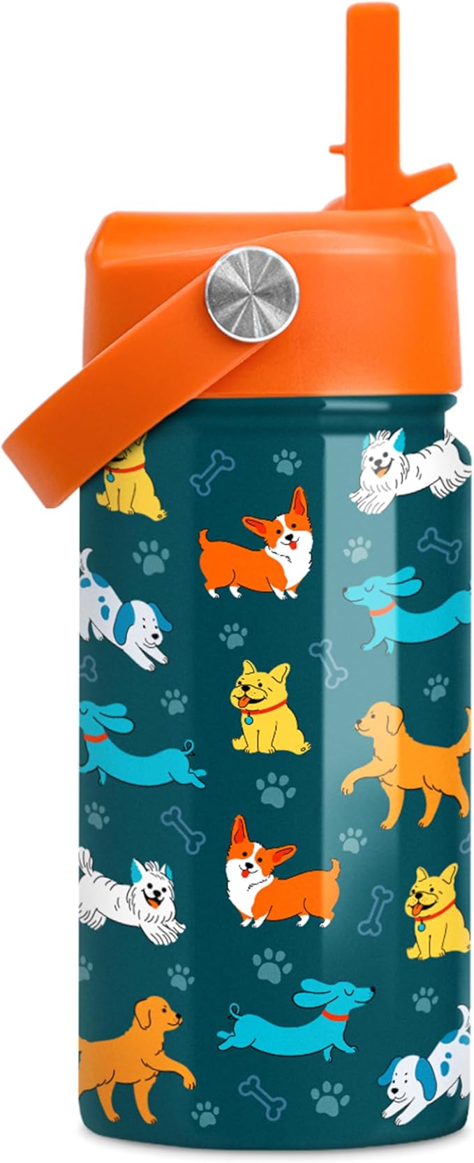 Puppy Water Bottle - Kids Water Bottle with Straw Lid - 12 Oz Insulated Stainless Steel Water Bottles for Kid Boys Girls - Travel Cup for School Sports