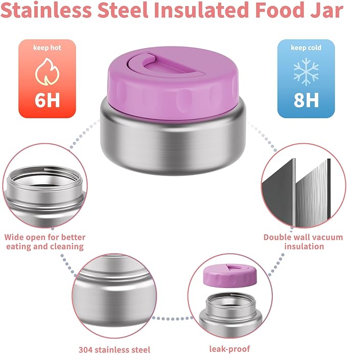 Bento Box for Kids with Thermo Food Container (9oz), 4-Compartment Lunch Box, Adjustable Divider, Leakproof Bento Lunch Box, Includes Utensils & Carry Bag for School, Office(Light Blue)